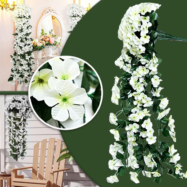 4 Fiori Artificiali Pendenti UV Resistant - Piante Finte In Seta Per Decorazione Interni/Esterni (Viola)