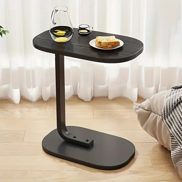Tavolino, tavolino a forma di C per divano e letto, tavolino piccolo per piccoli spazi, soggiorno, camera da letto, tavolo snack rustico/marrone/55