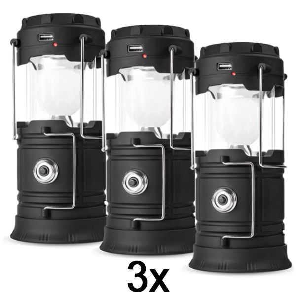 3x Lanterna solare ricaricabile da campeggio + torcia elettrica | CAMPGLO