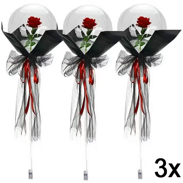 3x Palloncino LED con rosa per momenti indimenticabili | LOVEBALLOON