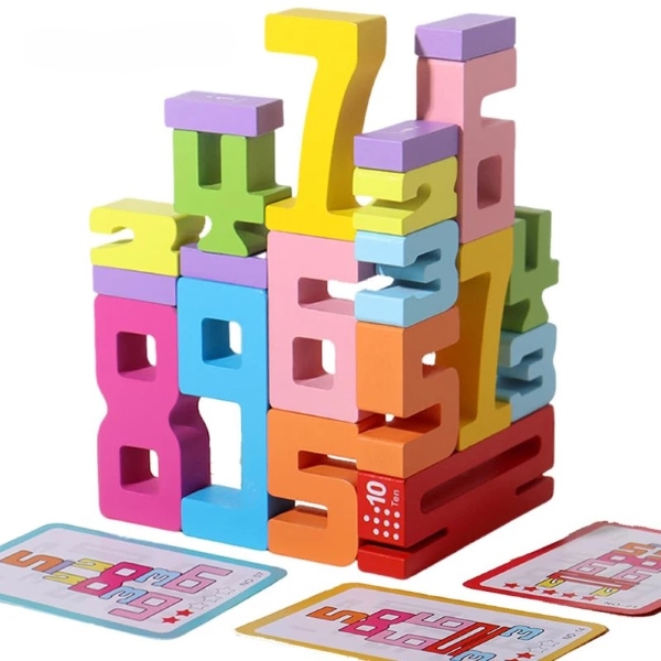 Blocchi Numerici In Legno Per Bambini 20 Pezzi – Giocattolo Montessori Con Flashcard – Numeri Da 1 A 10